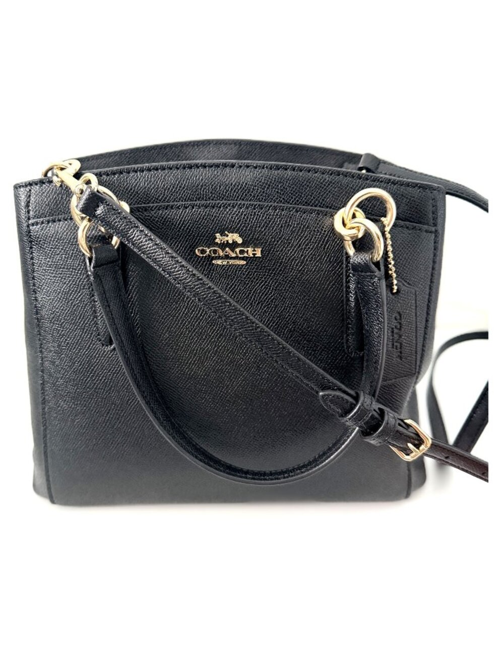 Coach Black Crossgrain Leather Minetta Crossbody Bag Satchel F67091 Gold